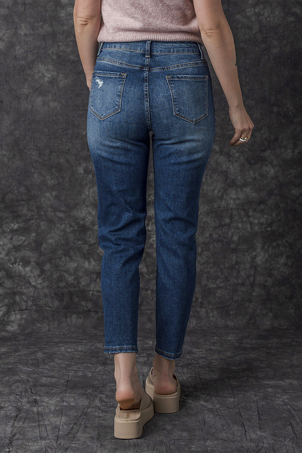 Bailee Distressed Button Fly High Waist Jeans Image 2