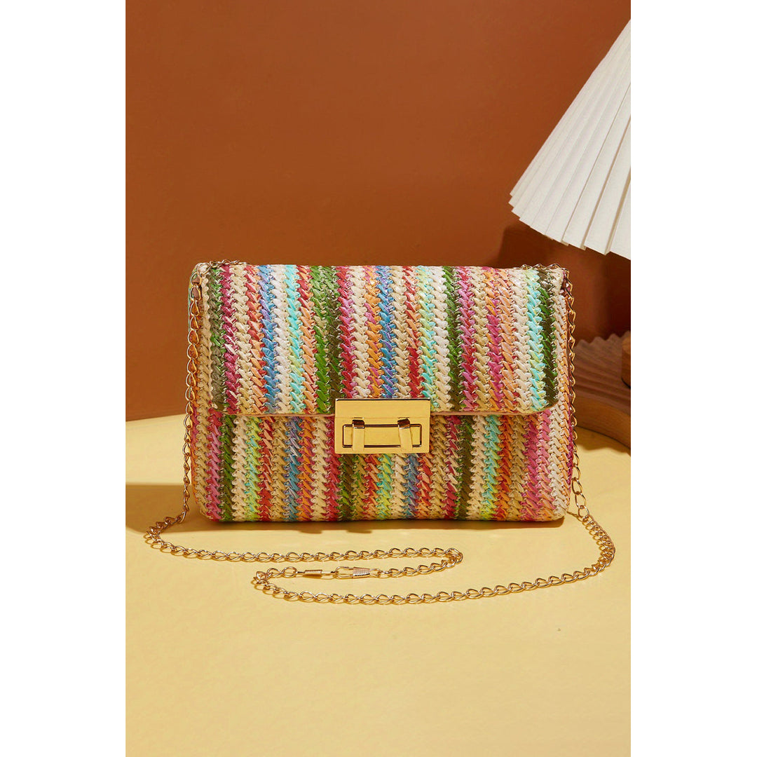 Azariah Striped Crochet Flapped Bag Image 4