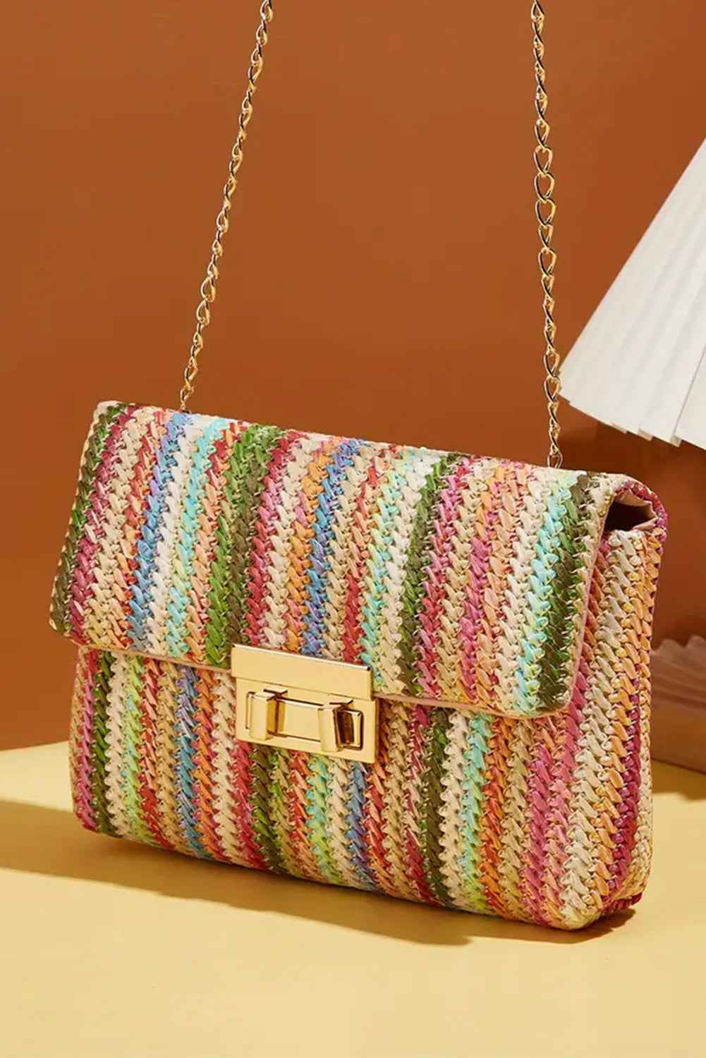 Azariah Striped Crochet Flapped Bag Image 6