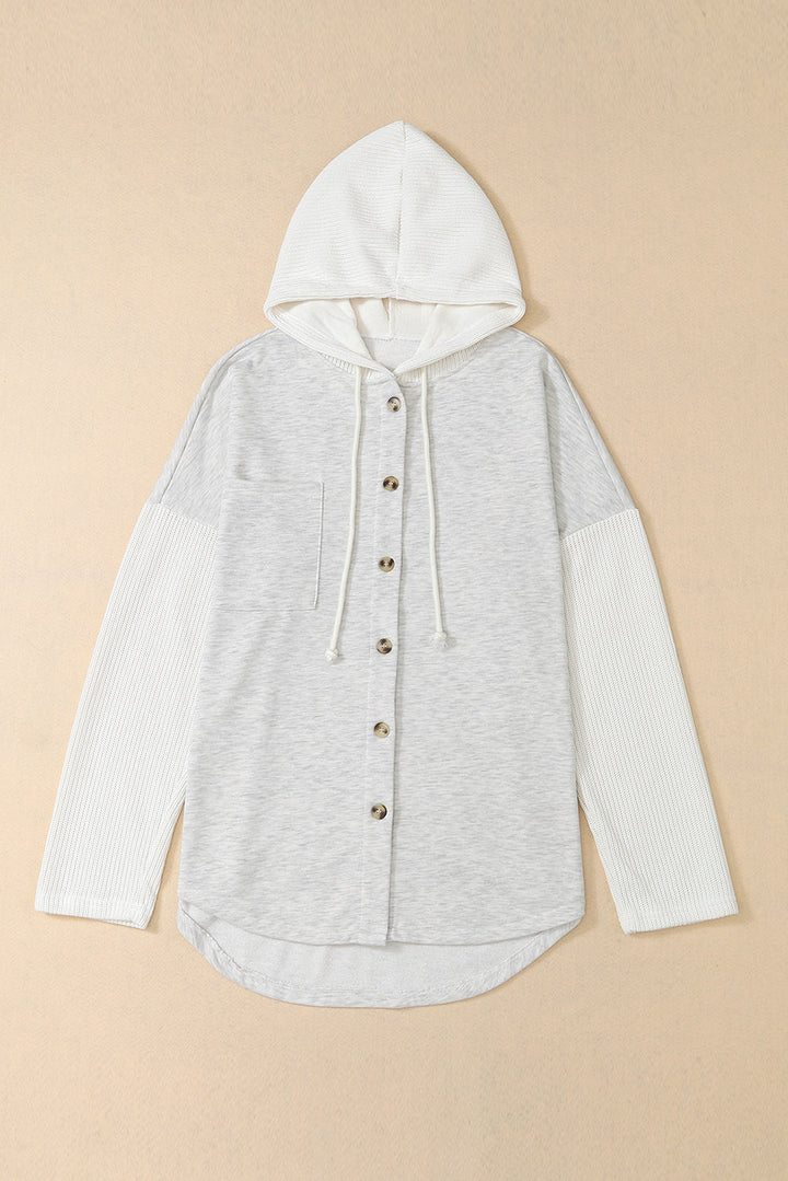 Berkley Button Up Knitted Sleeves Hooded Jacket Image 7