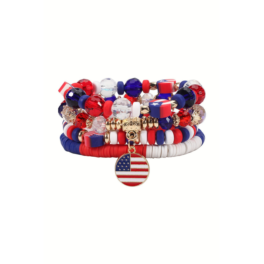 Fiery Red Flag Day Beaded Multilayered Bracelet Image 1