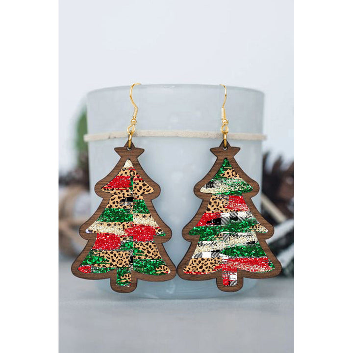 Fiery Red Shade Of Leopard Plaid Christmas Tree Earrings Image 1