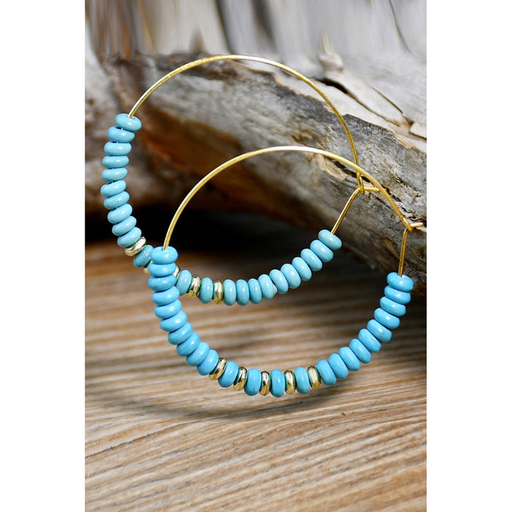 Gold Faux Turquoise Beaded Hoop Earrings Image 1