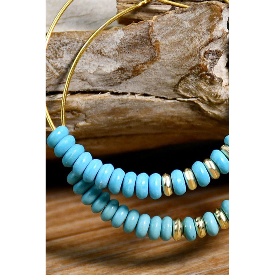 Gold Faux Turquoise Beaded Hoop Earrings Image 3