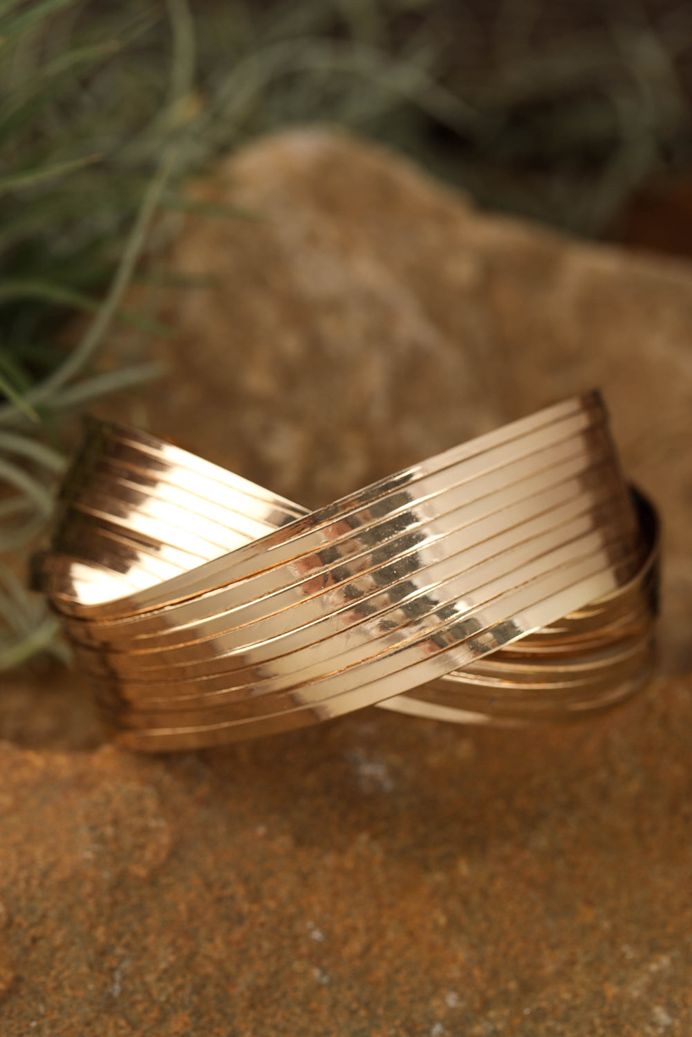 Gold Crossover Cuff Bracelet Image 3