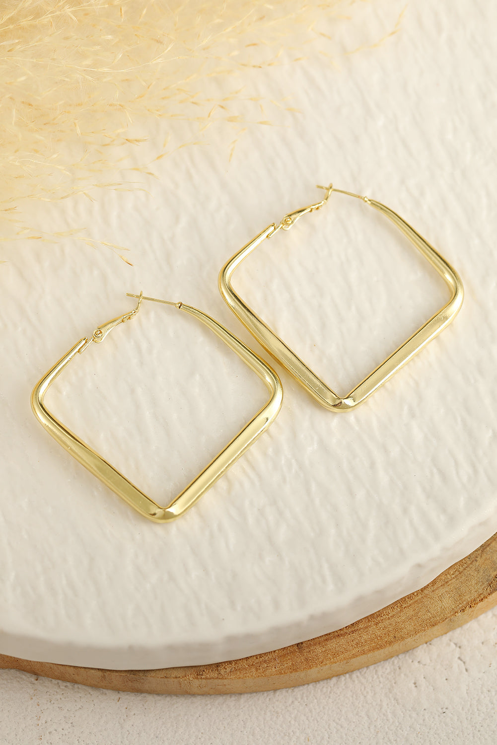 Gold Minimalist Square Hoop Earrings Image 4