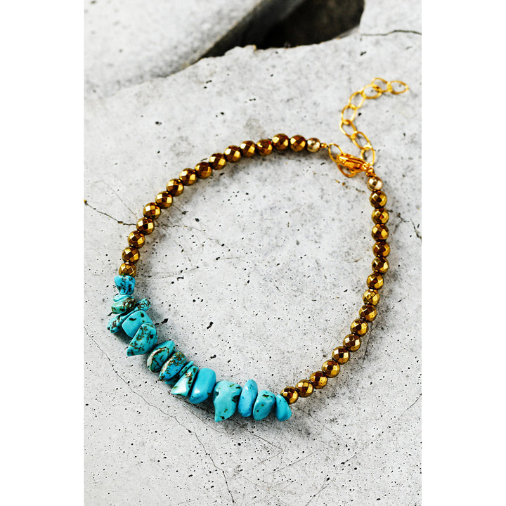 Gold Turquoise Beading Adjustable Bracelet Image 2