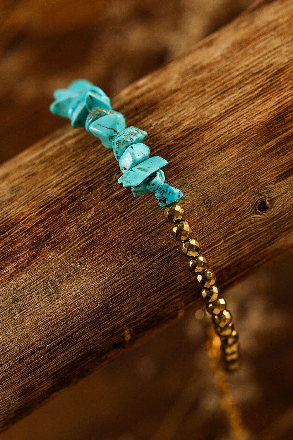 Gold Turquoise Beading Adjustable Bracelet Image 3