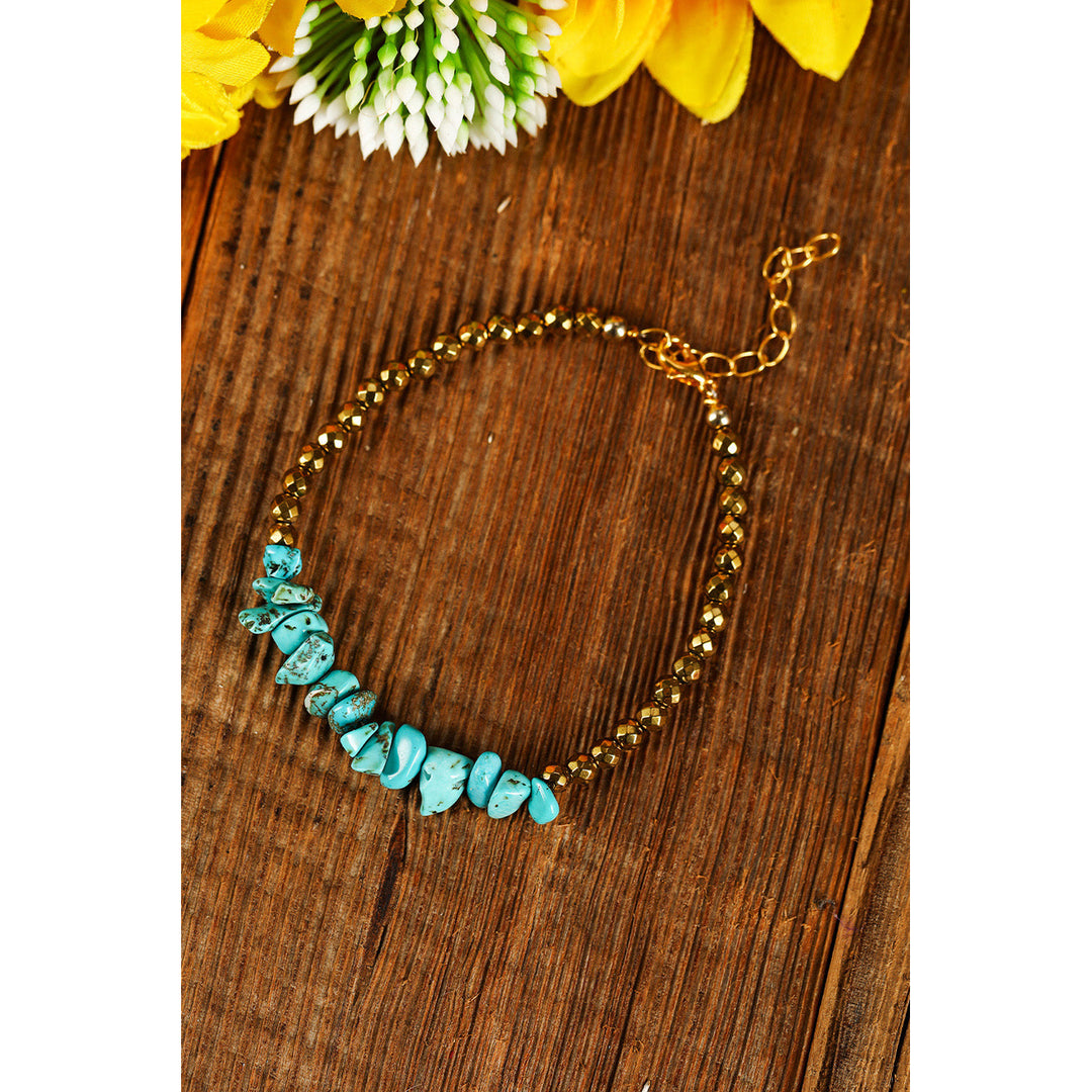 Gold Turquoise Beading Adjustable Bracelet Image 4