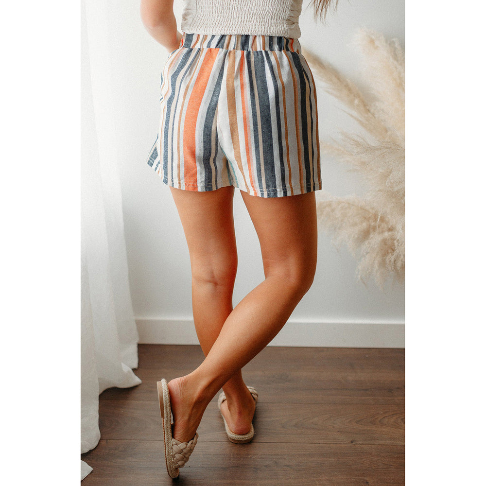 Estella Stripe Vintage Washed Elastic Frill Waist Casual Shorts Image 2