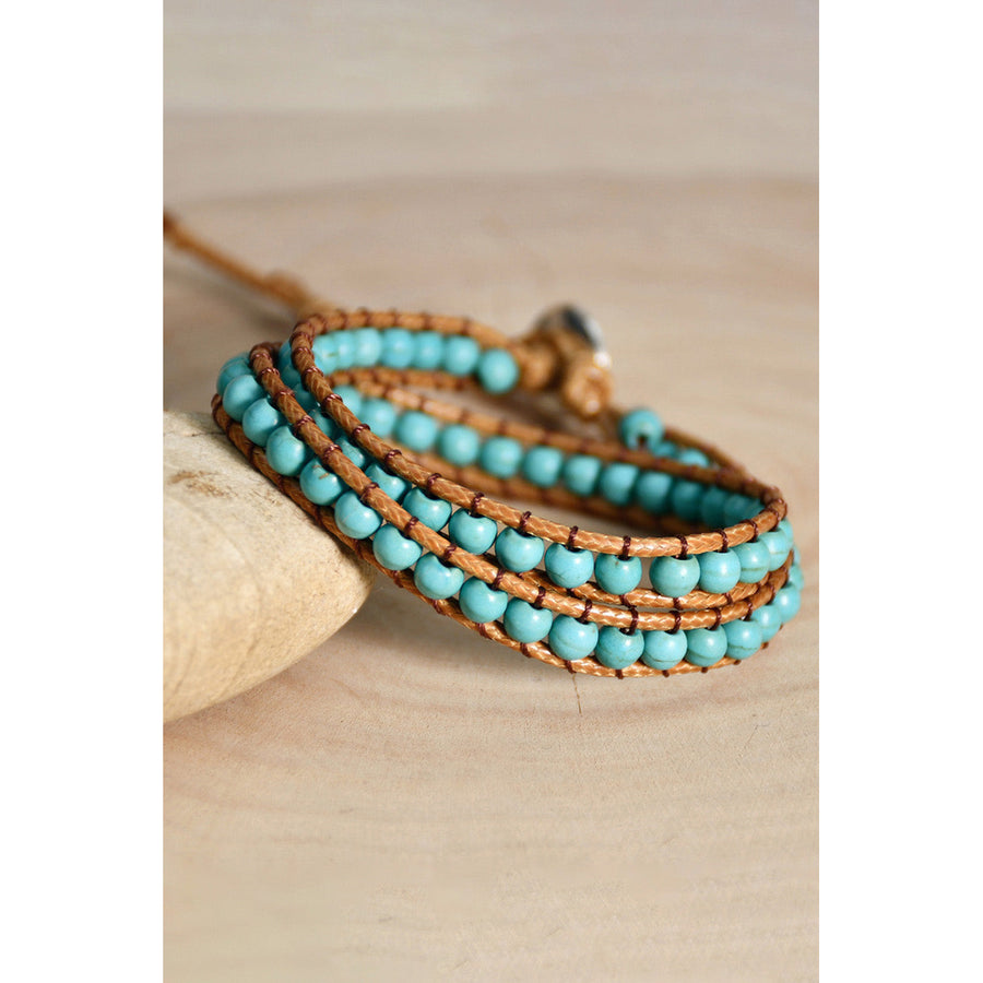 Green Double-Layer Hand-Woven Turquoise Beaded Bracelet Image 1