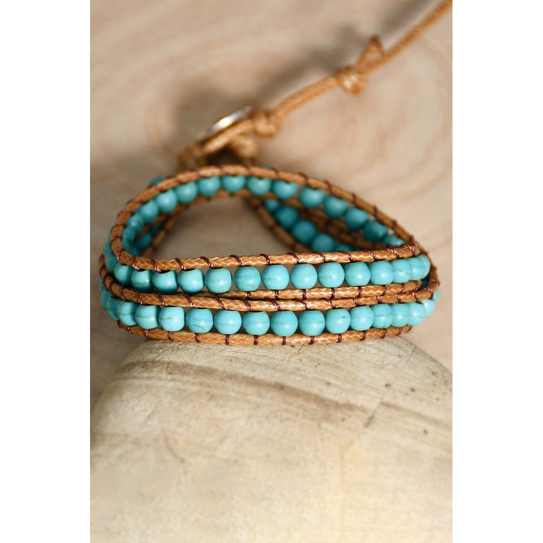 Green Double-Layer Hand-Woven Turquoise Beaded Bracelet Image 2