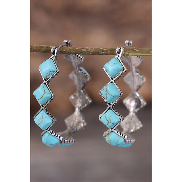 Green Square Turquoise Gem Earrings Image 1