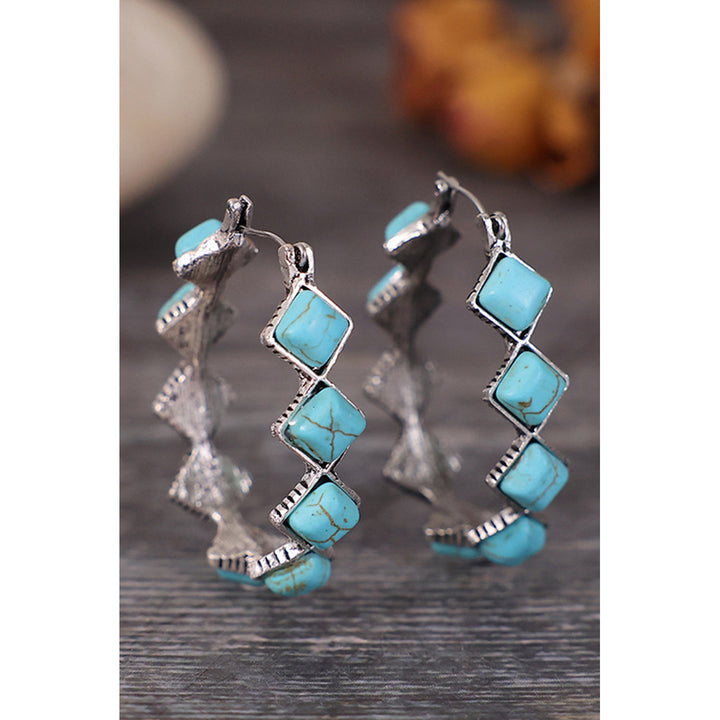 Green Square Turquoise Gem Earrings Image 3