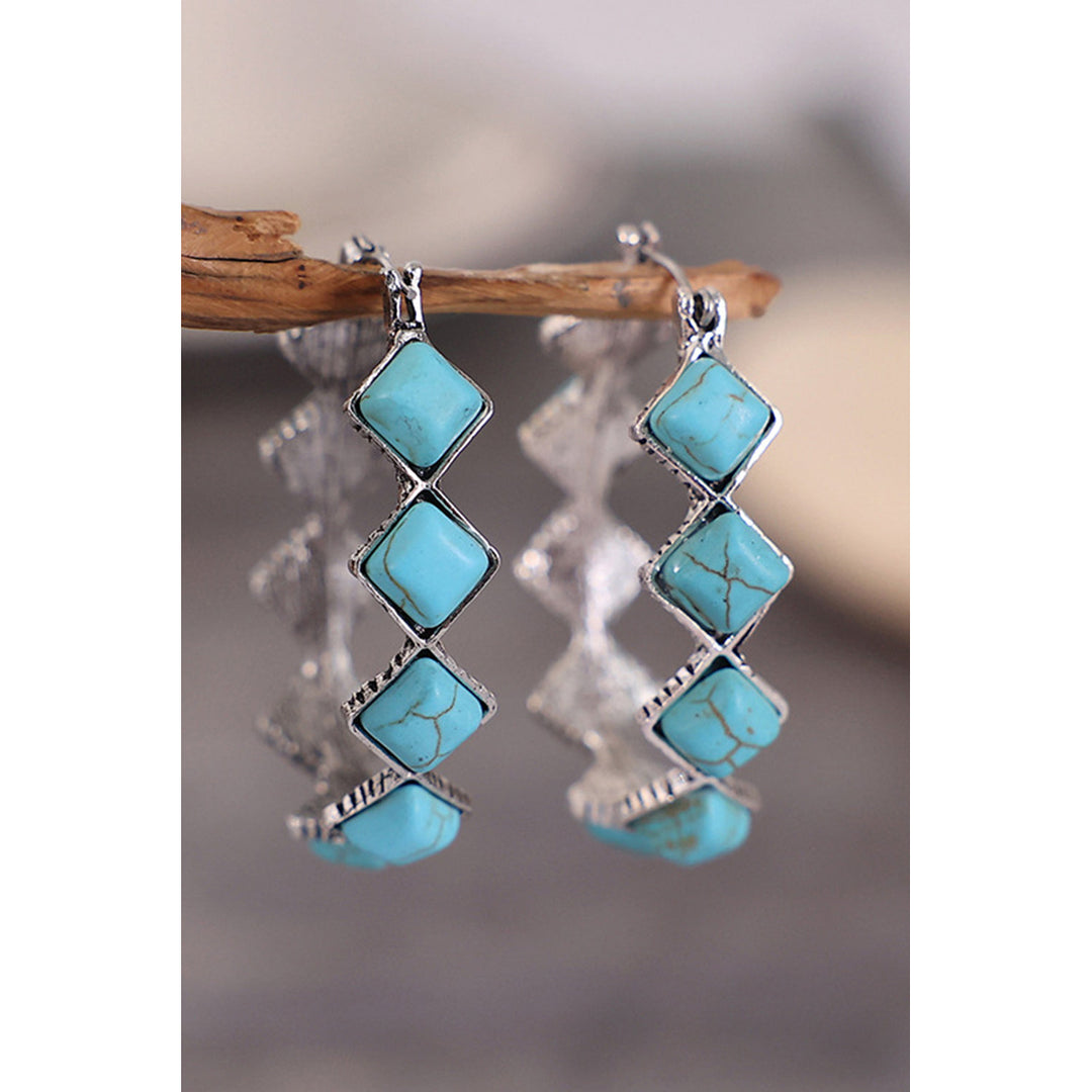 Green Square Turquoise Gem Earrings Image 4