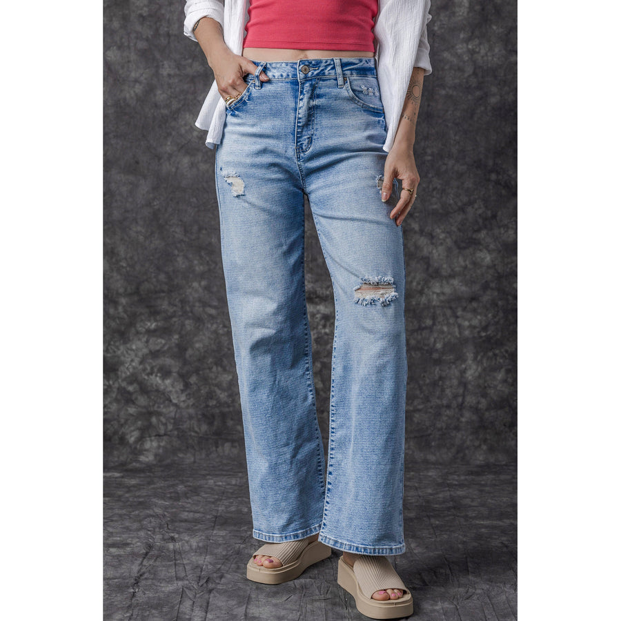 Giana High Rise Distressed Straight Leg Jeans Image 1