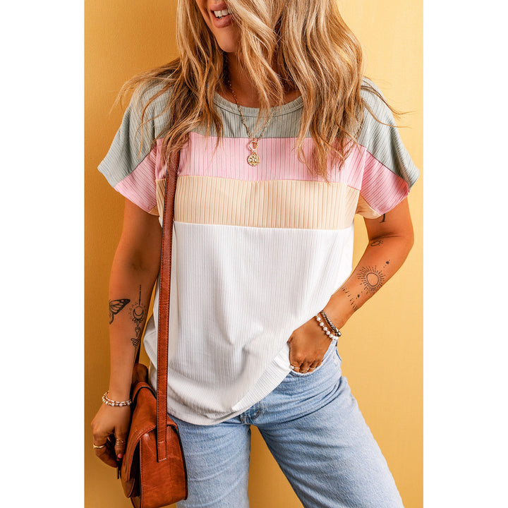 Julieta Ribbed Color Block Patchwork T-shirt Image 1