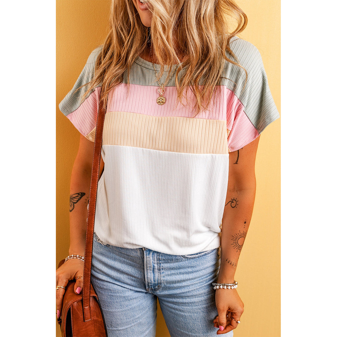 Julieta Ribbed Color Block Patchwork T-shirt Image 3