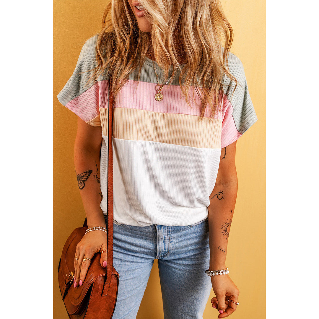 Julieta Ribbed Color Block Patchwork T-shirt Image 4