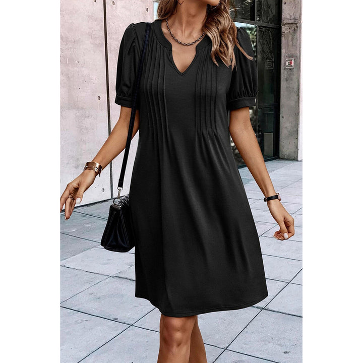 Kaitlyn Notched Neck Pleated Puff Sleeve Shift T-shirt Dress Image 3