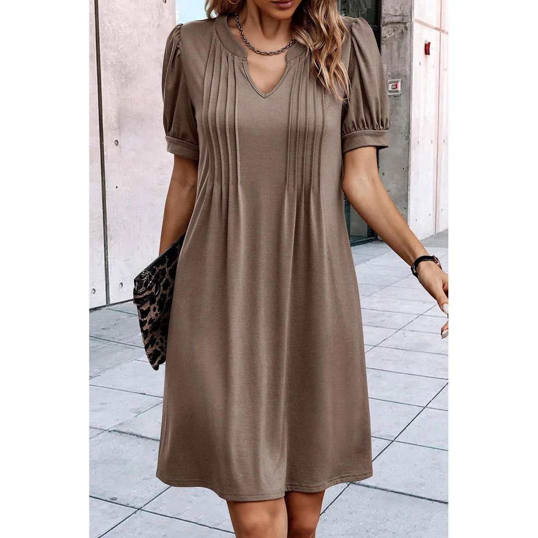 Kaitlyn Notched Neck Pleated Puff Sleeve Shift T-shirt Dress Image 6