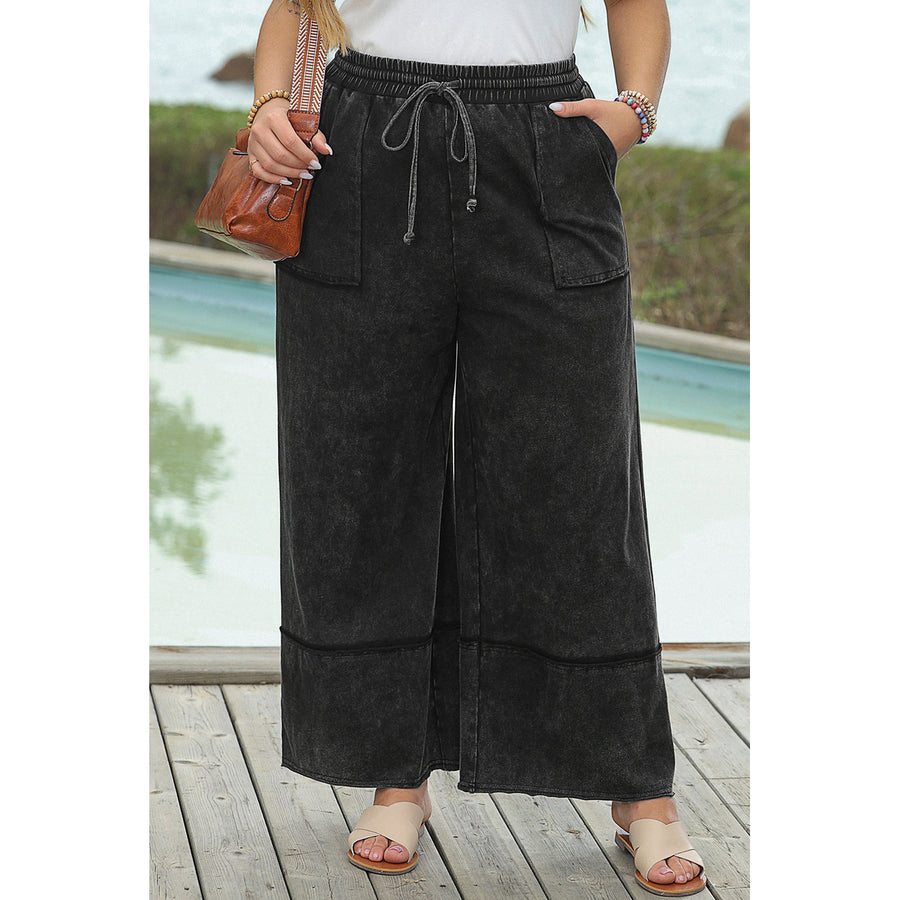 Karina Plus Mineral Wash Exposed Seam Wide Leg Cropped Pants Image 1