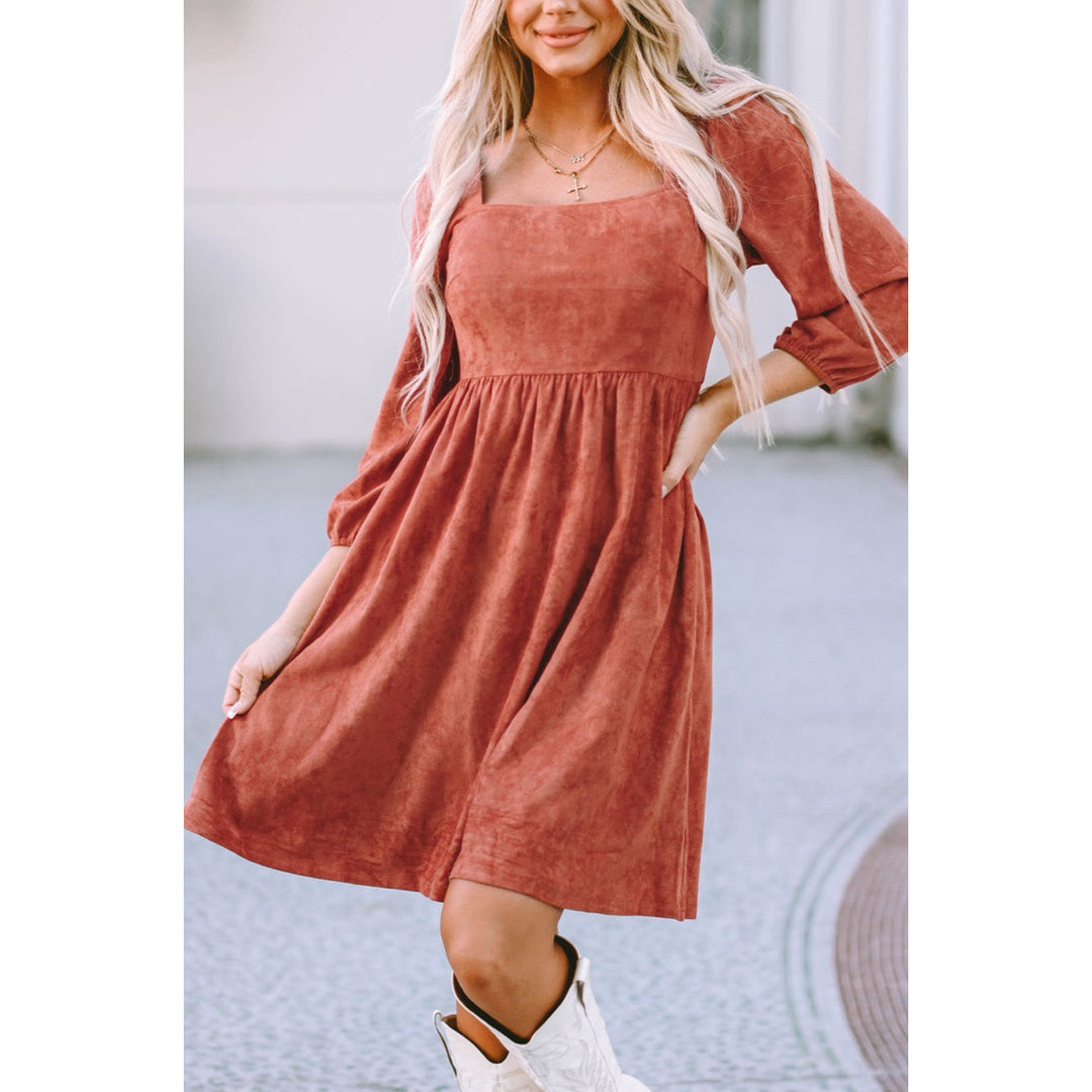 Kaylee Suede Square Neck Puff Sleeve Dress Image 1