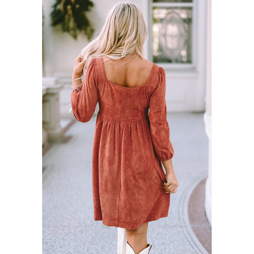 Kaylee Suede Square Neck Puff Sleeve Dress Image 2