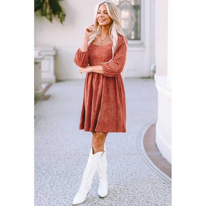 Kaylee Suede Square Neck Puff Sleeve Dress Image 4