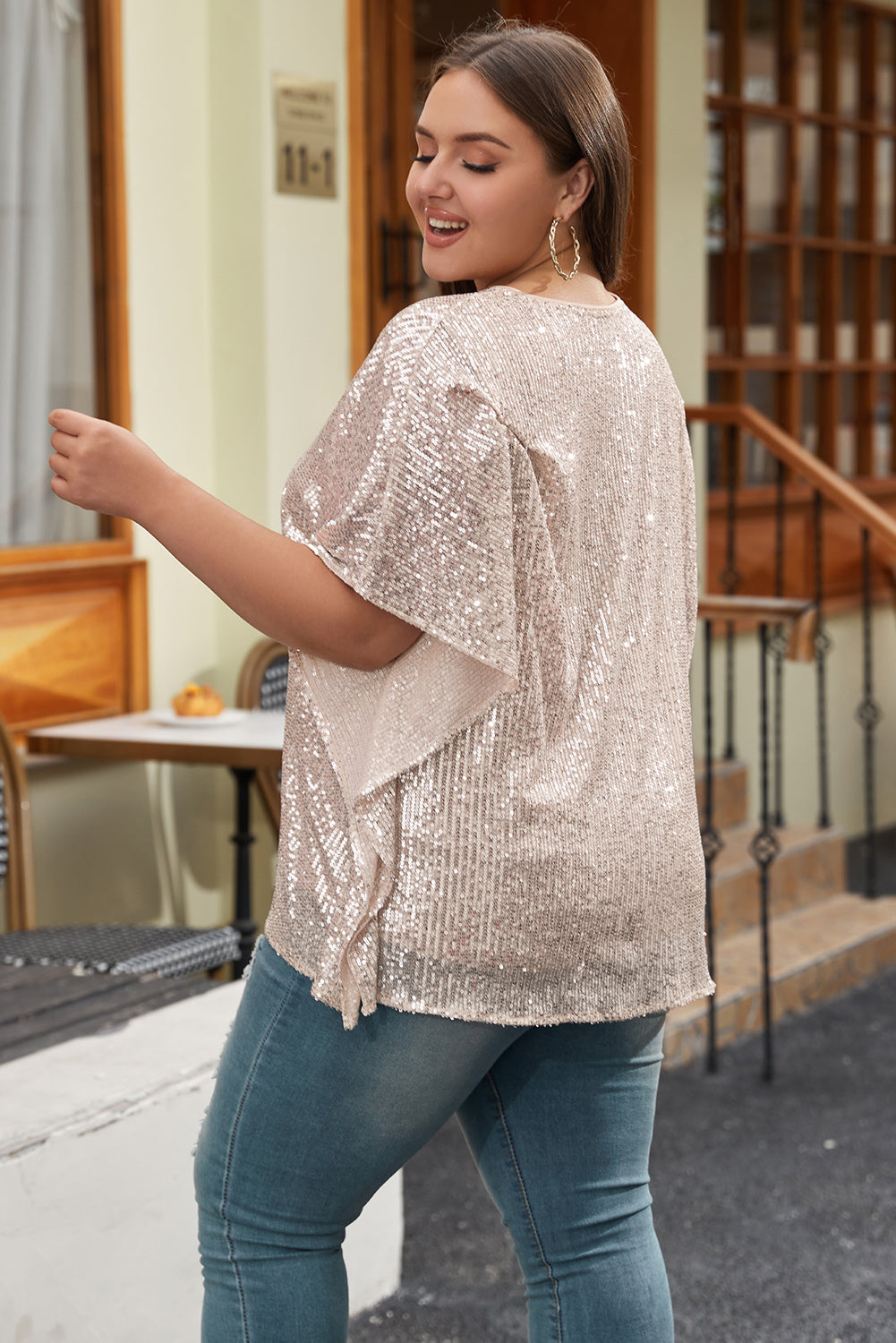 Aileen Plus Size Sequined V Neck Boxy Top Image 2