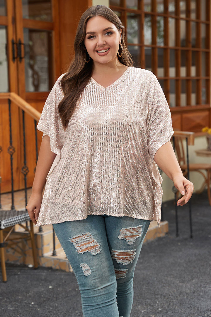 Aileen Plus Size Sequined V Neck Boxy Top Image 7