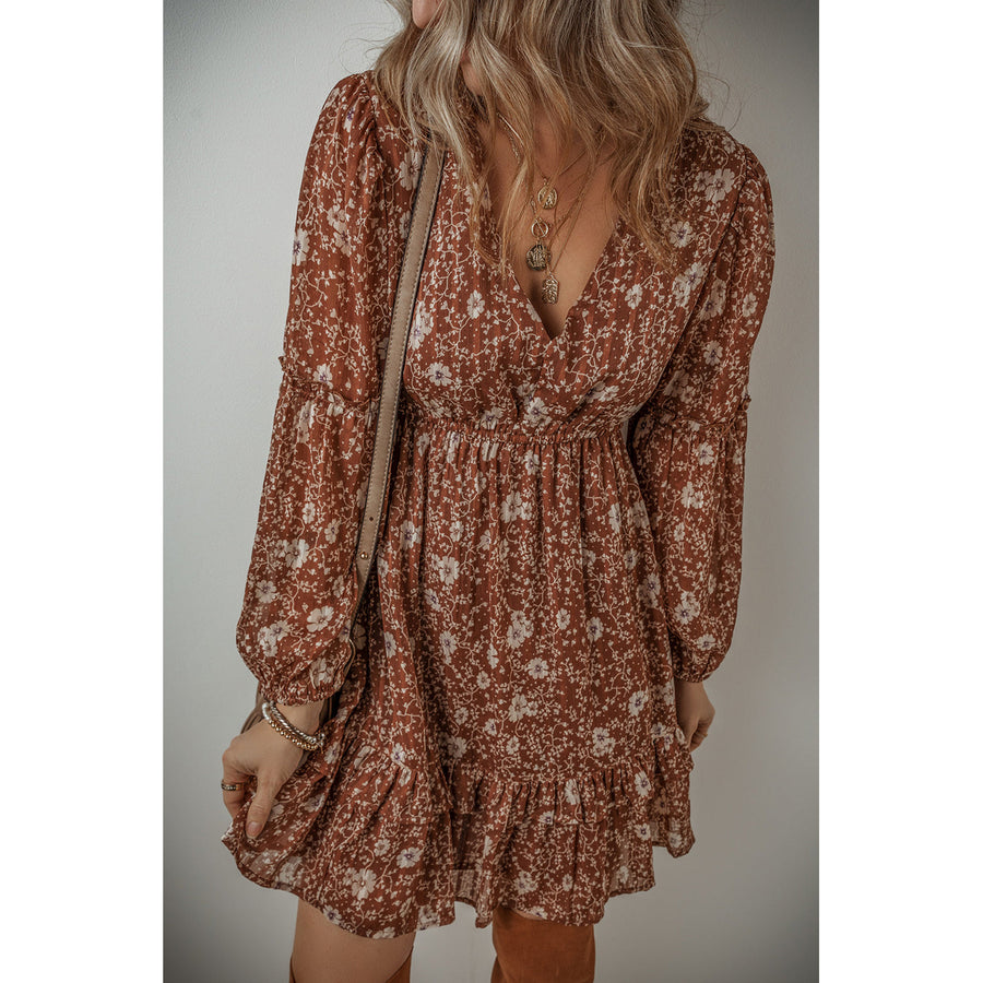 Ashley Boho Floral Puff Sleeve Mini Dress Image 1