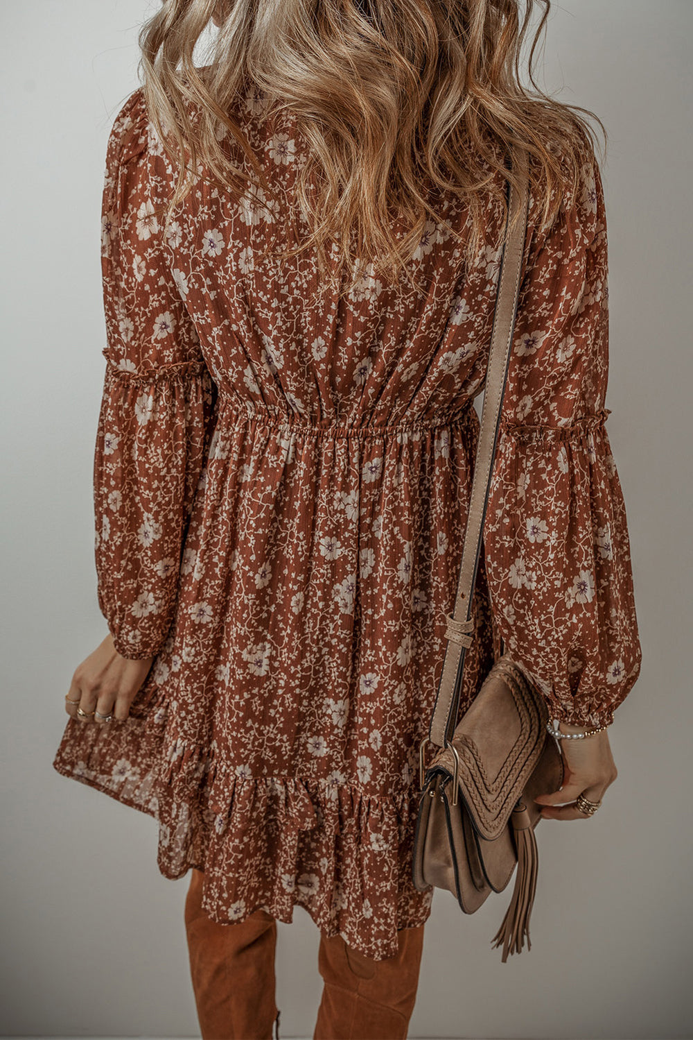 Ashley Boho Floral Puff Sleeve Mini Dress Image 2