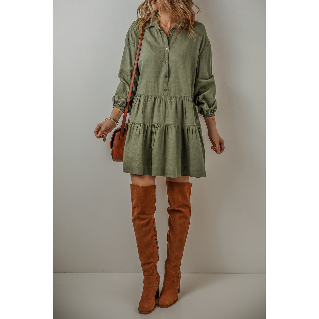 Ariana Puff Sleeve Buttoned Tiered Dress Image 4