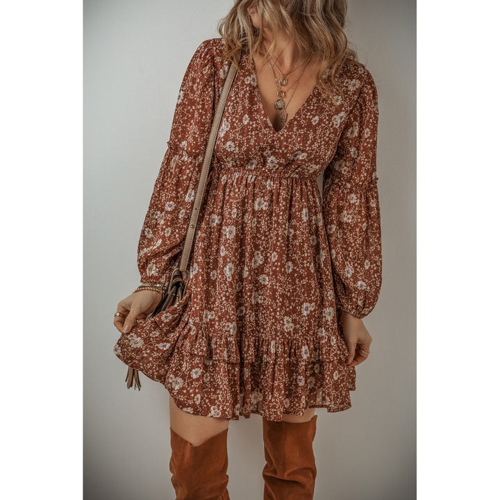 Ashley Boho Floral Puff Sleeve Mini Dress Image 3