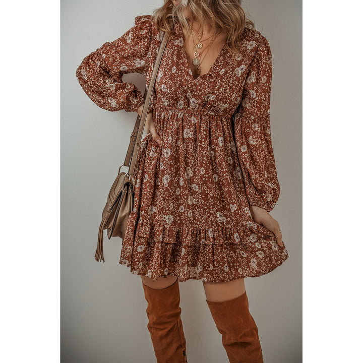 Ashley Boho Floral Puff Sleeve Mini Dress Image 4