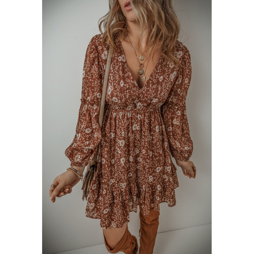 Ashley Boho Floral Puff Sleeve Mini Dress Image 4