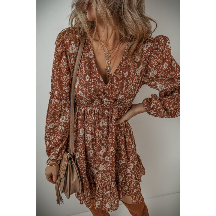 Ashley Boho Floral Puff Sleeve Mini Dress Image 6