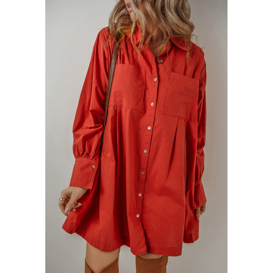 Eleanor Bishop Sleeve Button Up Pleated Mini Dress Image 4