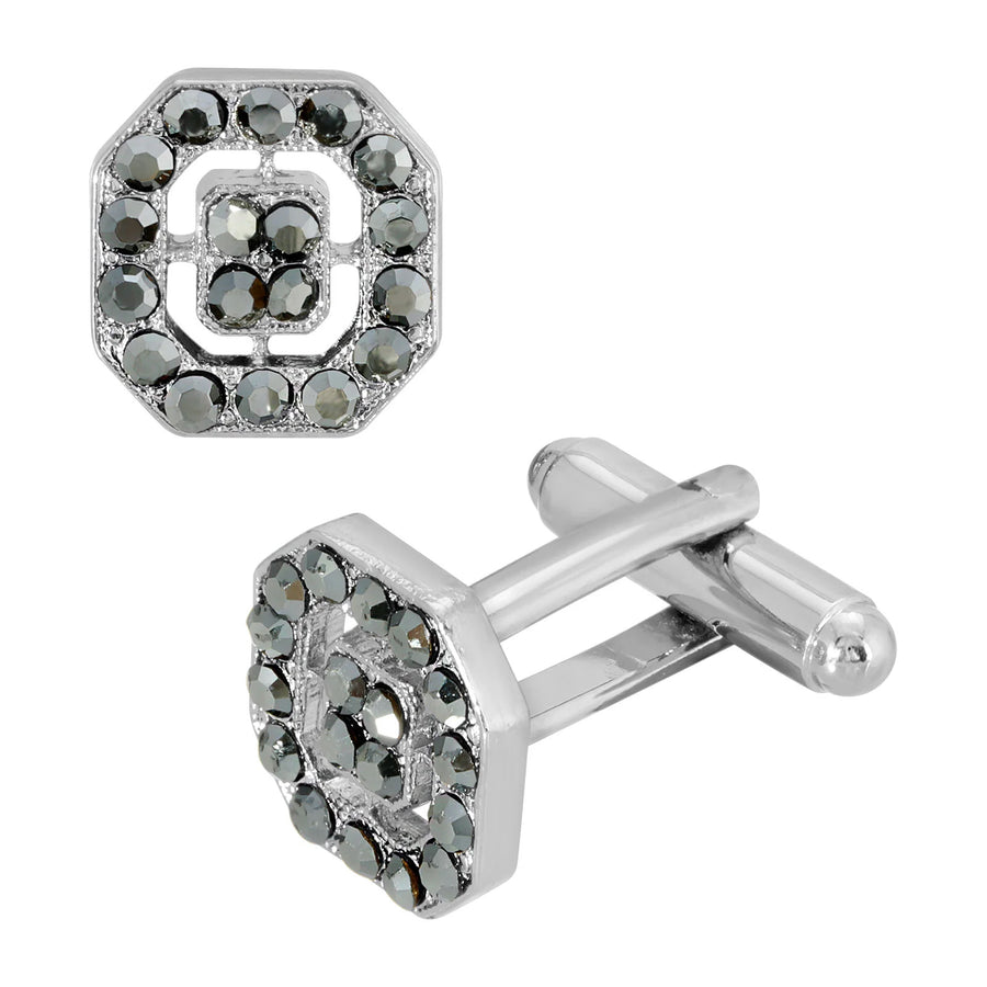 Mens Cufflinks Hematite Color Crystal Octagon Cufflinks Image 1