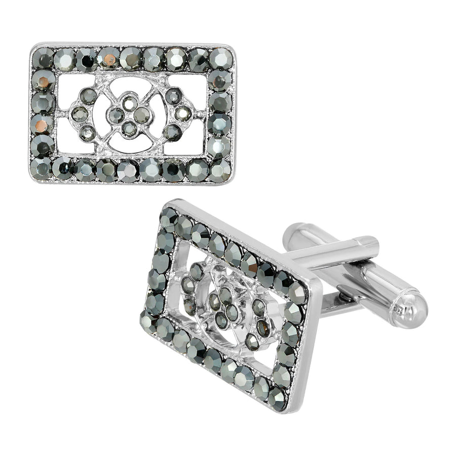 Mens Cufflinks Hematite Color Crystal Rectangle Cuff Links Image 1