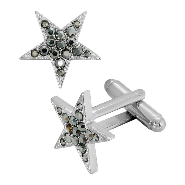 Mens Cufflinks Jewelry Hematite Color Crystal Star Cuff Links Image 1