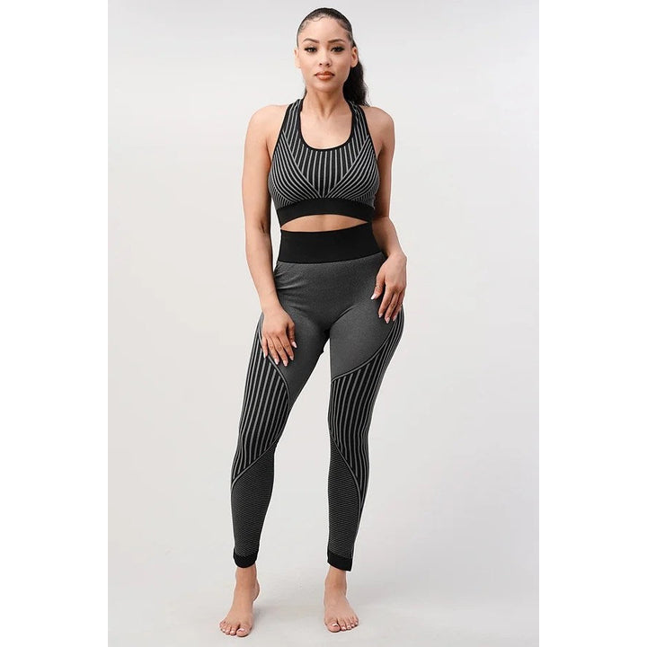 2 Piece Outfits for Womens - Seamless Ribbed Yoga Outfits Sports Image 4