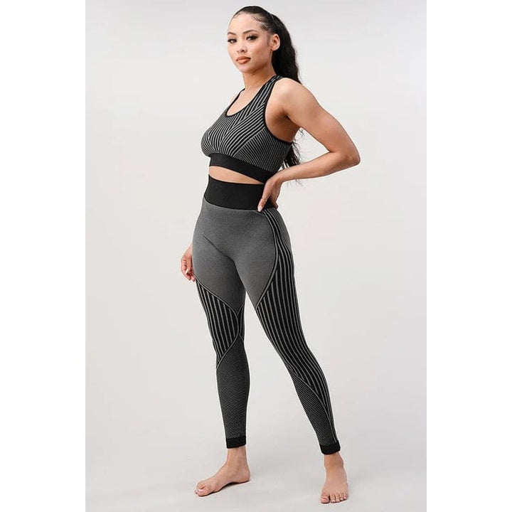 2 Piece Outfits for Womens - Seamless Ribbed Yoga Outfits Sports Image 4