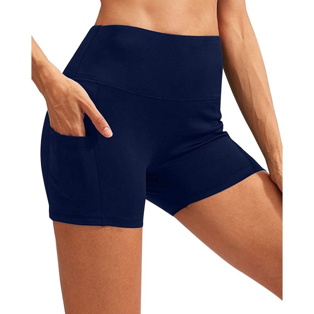 Calcao High Waist Yoga Shorts With Pocket - Navy Image 2