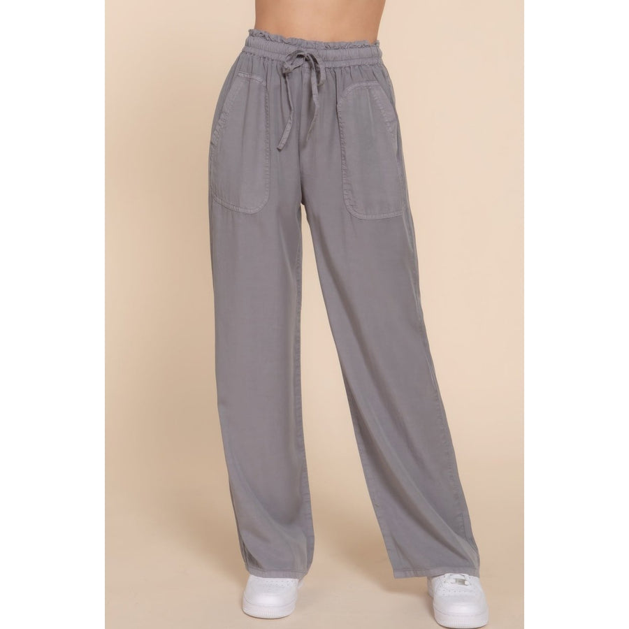 Elastic Waist Tencel Long Pants Image 1