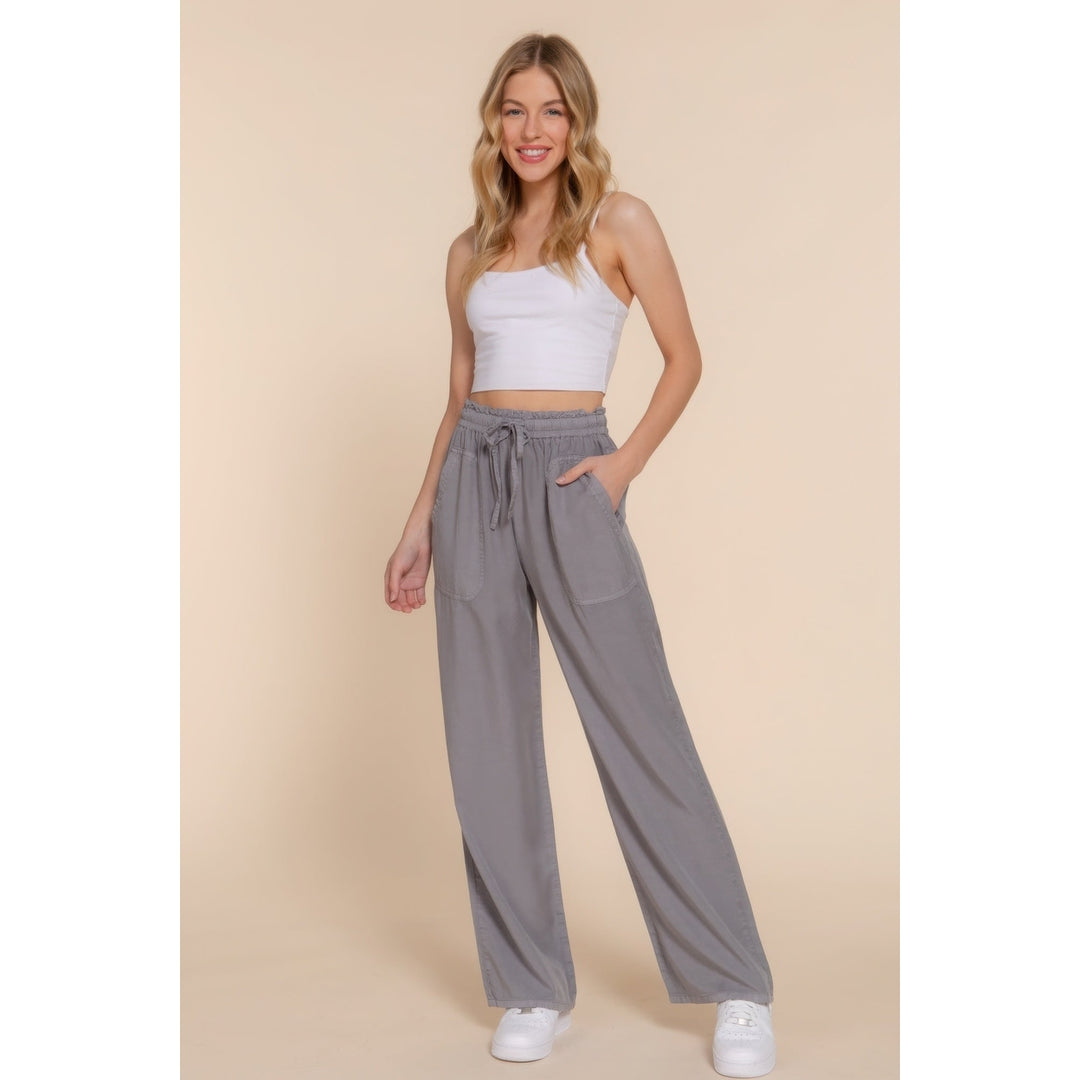 Elastic Waist Tencel Long Pants Image 2