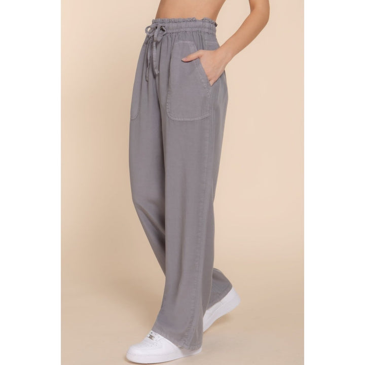 Elastic Waist Tencel Long Pants Image 3