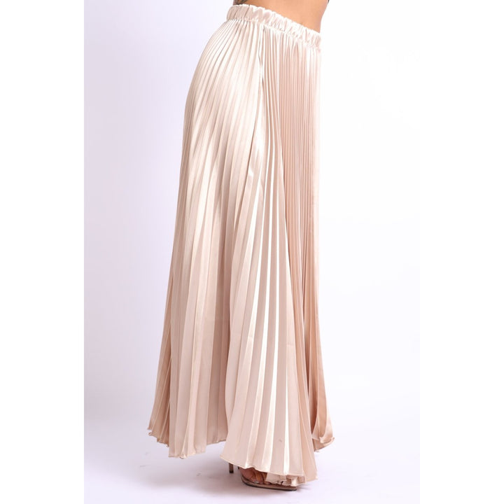 Elastic High Waist A-Line Pleated Satin Maxi Skirt TAUPE Image 4