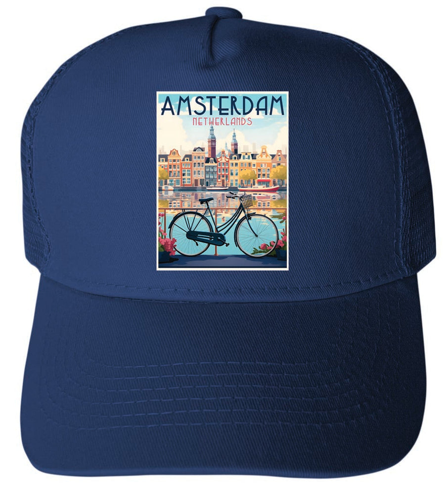 Amsterdam Netherlands Design A Unisex Mesh Back Trucker Hat with Adjustable Snapback Image 1